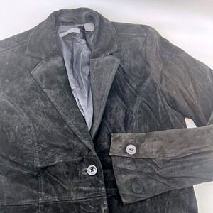 Vintage Liz Claiborne Black Suede Blazer Jacket Women's Size 6 Y2K Button Front